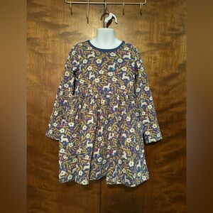 Hanna Andersson 120 Long Sleeve Playground Dress Girls 6-7 Unicorn Print Cotton